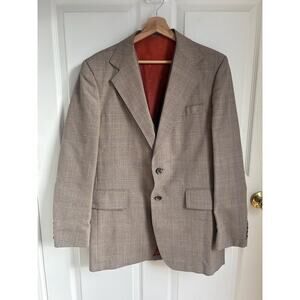 Vintage 1970's Plaid Brown Men's Sport Coat and Vest Set Size Large